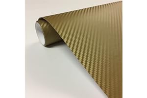 vgoltd 3d Carbon Fibre Car Wrap Self Adhesive Vinyl Wraps For Cars Motorbikes Motorcycles & Automotive Use (Gold, 800mm x 152cm)