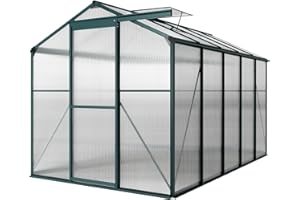 XEMQENER 10x6 FT Polycarbonate Greenhouse, Large Garden Greenhouse with Sliding Door and Ventilation Window, Aluminum Frame Walk-in Greenhouses for Plant, Flower, 190x313x183 cm, Green
