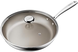 Redchef Poêle en acier inoxydable de 28 cm avec couvercle, poêle à induction avec revêtement en céramique de qualité supérieure, pour tous les types de feux, sans ptfe, sans pfoa