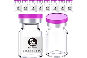 ZHANXUBIO Flaconi vuote sterili con porta di iniezione autoguarigione e tappo in plastica di alluminio, confezione sterile (5 ml trasparente 10 pezzi)