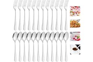 JINSION 24 Piezas Tenedores y Cucharas 17cm, 12 Tenedores de Postre y 12 Tenedores de Acero Inoxidable, Cucharas de Café y Tenedores con Espejo Pulido, Aptos para Lavavajillas, para Casa, Fiesta, Cafetería