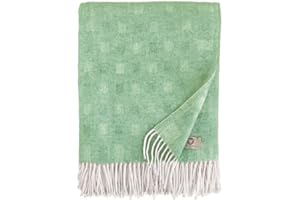 Linen & Cotton Warme Decke Wolldecke Merino Wohndecke Kuscheldecke Emma mit Karomuster - 100% Weicher Merinowolle, Grün/Weiß/Weiss (140 x 200 cm), Sofadecke/Tagesdecke/Überwurf/Plaid/Schurwolle