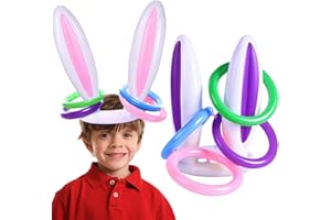A-SZCXTOP Aufblasbare Osterhasenohren, Ringwurfspielzeug, 2 Set/8 Ringe), für drinnen und draußen, Kaninchenohren, Geschenk, Gastgeschenke für Kinder, Familie, Ostern, Party, Spiel, 2 Stück