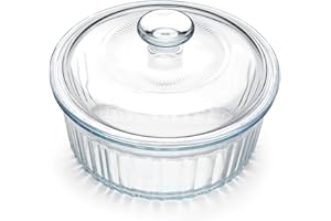 NUTRIUPS Okrągłe szklane naczynie do zapiekania 1,6 l z pokrywką, szkło borokrzemowe, okrągłe naczynie do zapiekania do piekarnika (19,3 × 19,3 × 13 cm)