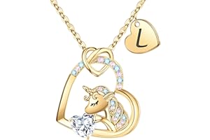 TINGN Unicorn Gifts for Girls Necklace, CZ Heart Unicorn Chain Girls Women Gift Petite Unicorn Chain with Letter Chain Girls Unicorn Jewellery for Girls Birthday Gift for Girls