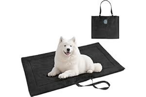 Pawsee Waterproof Portable Dog Settle Mat, 127 x 70 CM Foldable Dog Travel Mat, Washable Camping Dog Bed for Car Boot, Small Roll Up Pet Mat, Black