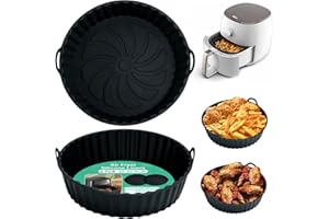 Alyvisun Moule Silicone Air Fryer, 2 Pièces Panier Moule pour Airfryer Réutilisable Friteuse à Air Chaud Plat Pot Ronde Doublure Liner pour Friteuse Air, Micro-ondes, Four (Noir)