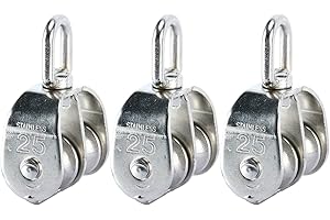 DasMarine 3 Pack Double Pulley Block in 304 Stainless Steel Crane Swivel Hook Double Pulley Roller Loading (M25)
