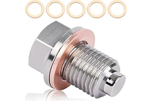 FANXAOLNES Magnetische Ölablassschraube M14x1,5 mit 5 Kupferdichtungen, Edelstahl Ablassschraube für Motoröl, Magnetische Ölschraube für Auto Motorrad Boot, Ersatz für Ölwechsel Wartung