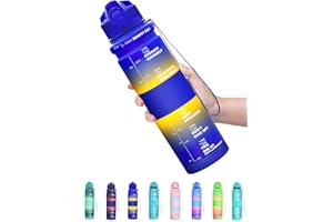 Coolfel Borraccia 1 litro/500ml, Bottiglia d'acqua Motivazionale con Segni di Tempo, Borraccia Palestra A Prova di Perdita senza BPA Plastica per Bambini, Scuola, Ciclismo Sportiva, Sport
