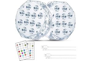 Idealife Luz Sumergible Luz Recargable 20-LED, Luces Led Pilas Luz Acuario Luz Piscina Luz Pecera con Temporizador Imán Ventosas Luz Ambiente Luces Nocturnas Luces Decorativas para Spa Fiesta Navidad