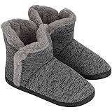 Men's Knitted Wool Boots Slippers Super Warm Plush Velvet Indoor Slipper Boots House Slipper Bootie Non-Slip Sole, Grey, UK
