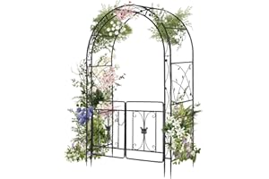 Bonnlo Rosenbogen aus Metall, Stabil Wetterfest Rankhilfe aus Pulverbeschichtetem Stahl, Rankgitter für Garten, Rosen,Plantzen,135x58x212 Schwarz (Kuppeldach mit 2 Toren)