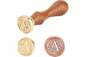 PH PANDAHALL PandaHall Elite - Lot de 1 Set DIY Lettre Alphabet Scrapbook Timbre Seal en Laiton Lettre Cachet Sceau Tampon pour Cachet Cire et Poignée en Bois, Lettre A, 25x14mm, 75mm