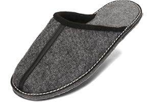 BeComfy Hommes Chaussons en Feutre Semelle en Caoutchouc Très Léger Gris Noir 40 41 42 43 44 45 46 UE
