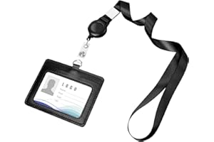 Vicloon Porte Badge Tour de Cou Rétractable, Porte Carte Tour de Cou avec Cordon, PU Carte avec Lanière pour Badges d'Identification, Clés, Bus, Pass(Noir)