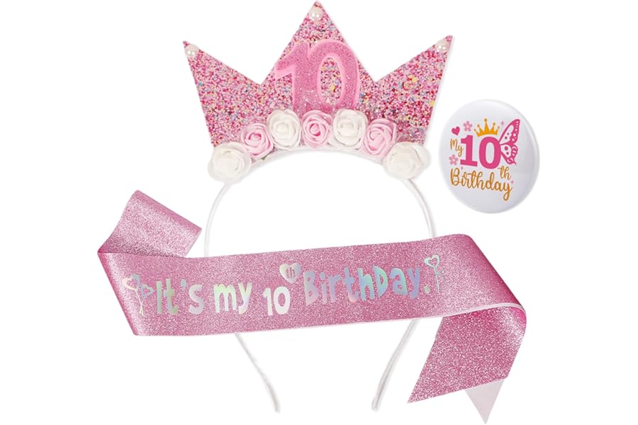 Bliceon 5th Birthday Decorations Girl, 5th Birthday Girl Sash and Badge, Pink Birthdays Crown Headband for Princess Party Decorations, Girls Glitter Hair Band Gifts