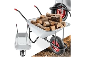 tectake® Brouette de Jardin Chariot de jardin Brouette de chantier 100 L Tout-Terrain max. 150 kg Bac Galvanisé 1 Grande Roue Pneumatique Robuste Confortable pour Jardinage Bricolage Bois de chauffage