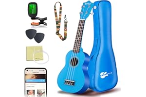 Everjoys Soprano Ukulele, Uculele da 21 Pollici con Borsa, Accordatore, Corde Aggiuntive, Cinturino, Plettri, Okulele Strumento Musicale per Adulti, Blu