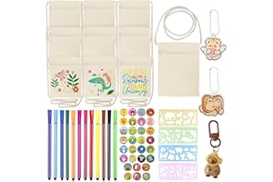 BITOYO 10 Stück Stoffbeutel zum Bemalen für Kinder, 12 Buntstift, 4 DIY Malschablonen für Basteln Kindergeburtstag Kosmetiktasche Aufbewahrung, für Geburtstagsfeiern und Schulaktivitäten