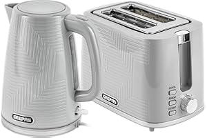Geepas 1.7L 3KW Cordless Electric Kettle, 900W 2 Slice Bread Toaster Combo Set | 360° Rotational Base, Concealed Heating & Otter Control l 7 Level Browning Control, Crumb Tray | Premium Design, Grey