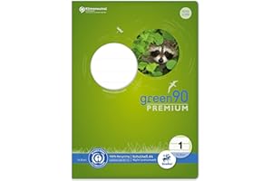 ‎STAUFEN Staufen Green Heft - DIN A4, Lineatur 1 (5/5/5mm liniert farbig), 16 Blatt, 90g/m² Recyclingpapier, runde Ecken verhindern „Eselsohren“, 4 verschiedene Motive (keine Auswahl möglich), 1 Stück