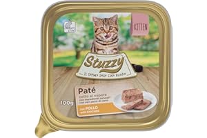 Mister Stuzzy, Cibo Umido per Gatti Cuccioli al Gusto Pollo, Linea Paté e Carni in Pezzi - Totale 3,2Kg (32 Vaschette da 100G)