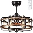 IZOWE Caged Ceiling Fans with Lights, 3 Speed Reversible Farmhouse Industrial Ceiling Fan Light and Remote Control, Flush Mount Rustic Fandelier Ceiling Fan for Bedroom Dining Room Kitchen E14*6