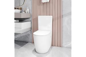 ROBANMOA Comfort Height Close Coupled Toilet Back to Wall High Bathroom Toilets for Disabled & Elderly, White Ceramic Raised Height WC Pan Cistern Soft Close Seat Round Elongated Toilet
