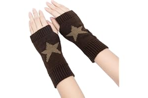 YAMEIZE Y2K Fingerlose Stern Gedruckt Handschuhe Gestrickt - für Damen Herren Autumn Winter Warme Handschuhe Kleidung gestrickt Outdoor Fahren