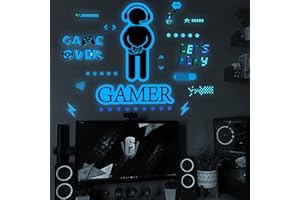 AIBAOBAO Game Glow in The Dark Stickers, Gamer Wall Wall Art Stickers, Eat Sleep Game Self-Adhesive 3D Fluorescent for Living Room DIY Decoration, Bedroom, Decals for Boys, Gift