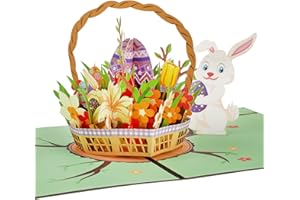 HOWAF Kartka wielkanocna 3D Pop Up kartka wielkanocna, wielkanocne kartki wielkanocne, zajączek wielkanocny, wielkanocne jajko, wielkanocny kosz z życzeniami z kopertą dla dzieci, dzieci, rodziny,