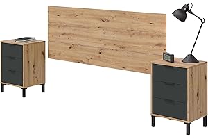 HABITDESIGN Testina + 2 comodini di notte, testiera per letto matrimoniale, modello Enzo, finitura in rovere Nodi e grigio antracite, Dimensioni: 160 cm (larghezza) x 60 cm (altezza) x 2,5 cm (profondità)