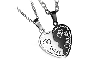 Flongo Cadena de la amistad BFF colgante Best Friends, 2 unidades de acero inoxidable, collar de la amistad, cadena de corazón, corazón, puzzle