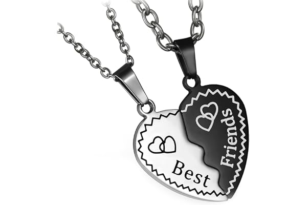 Flongo 2PCs Collier Pendentif d’Amitié Best Friend Coeur Amour Acier Inoxydable Classique Chaîne 55&445.5cm Fantaisie Bijoux