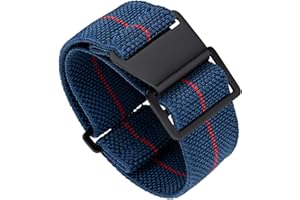 BINLUN Cinturino per Orologio in Nylon Elastico di Ricambio Militare Cinturino a Strappo Paracadute Marina Nazionale per Uomo Donna Fibbia Nero/Argento 18/20/22mm