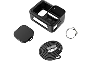 CERFFOOL Housse de Protection en Silicone pour GoPro Hero 13 Black avec Bouchons d'objectif, Corde de 40 cm de Long et Cordon pour kit d'accessoires de caméra d'action (Noir)