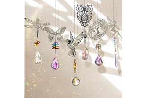 nuyikaso Lot de 6 carillons en Cristal Attrape-Soleil avec Pendentif en Forme d'arbre, Chouette, Colibri, Papillon, fée, Libellule, Arc-en-Ciel, Krista, Jour, Mariage