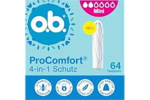 ob. ProComfort mini 4-i-1-skyddstamponger (1 x 64 st.) med extra mjuk spets för enkel insättning och upp till 100% läckageskydd, perfekt för sport och vardag