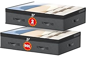 NEWSONA 2 Contenitori SOTTO LETTO con Finestra - Scatola Piana per Divano/Armadio (100x50x18cm) - Zip Resistente