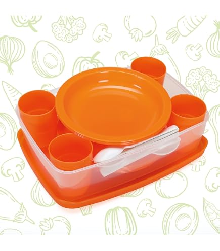 Set Stoviglie Plastica Infrangibile 40 Pezzi EazyBreezy - Piatti, Ciotole, Tazze E Posate Per 4 Persone
