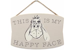 OPEN ROAD BRANDS Disney Winnie the Pooh Hanging Wood Wall Decor - This Is My Happy Face - Cute Eeyore Sign for Kids' Bedroom or Play Room