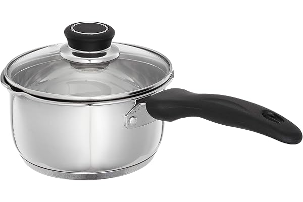 Amazon Brand - Solimo Stainless Steel Saucepan With Glass Lid, Induction Base (14 Cm, 1Liter)