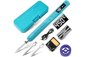 DIymore - Kit di saldatura USB-C, saldatore senza fili portatile con schermo LCD, temperatura regolabile da 200°C a 450°C, con 3 punte per riparazione elettronica, produzione di gioielli, progetti