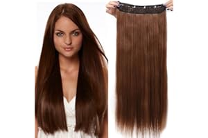 SEGO 26"(66cm) Extensiones de Cabello Clip Pelo Sintético Se Ve Natural Una Pieza 3/4 Cabeza Completa Postizos Pelucas para Mujer Lisas (120g,Castaño Claro)