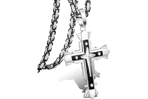 BESTEEL 5MM Acier Inoxydable Collier Croix pour Homme Femme Chaîne Byzantine Collier Biker Pendentif Croix Punk, 56CM