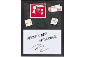 Umtiti Bulletin Board Whiteboard Dark Gary Felt Board Combo for Office School Kitchen Bedroom, Black Wood Frame,13"*17"（33cm*43cm）,Whiteboard+BK-3343BK