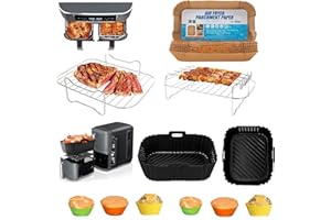 KAIWUQN Accessoires air fryer ninja dual 9.5L, 13PCS accessoires Double Zone Air Fryer pour NinjaFoodi AF300EU, AF400EU, SL400EU, SL400EUCP, Cecotec 9L, etc. Accessoires Dual pour friteuse à air