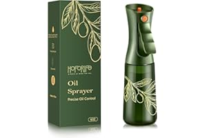 hoforife 200ml/7oz Glass Olive Oil Sprayer for Cooking, Oil Mister Continuous Cooking Spray with Portion Control for Kitchen (Green Bottle, Gold Print)