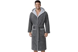 Morgenstern Bademantel Herren Kapuze 100% Baumwolle Frottee OEKO-TEX® Velours Morgenmantel Lang Finn